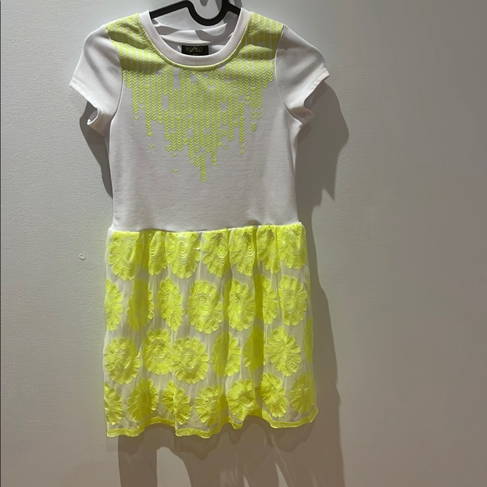 Laundry By Shelli Segal White and Neon Yellow Kids Dress